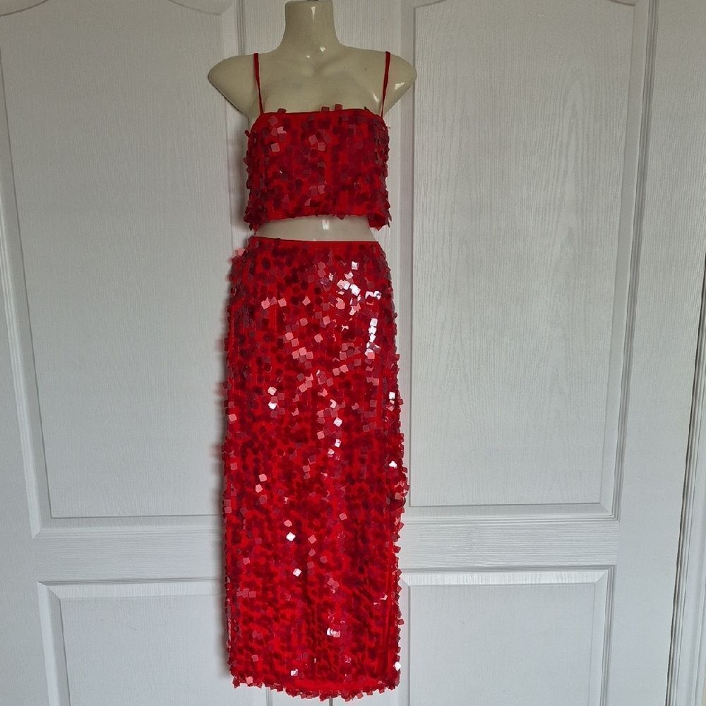 House of Harlow 1960 Red Sequin Skirt Set